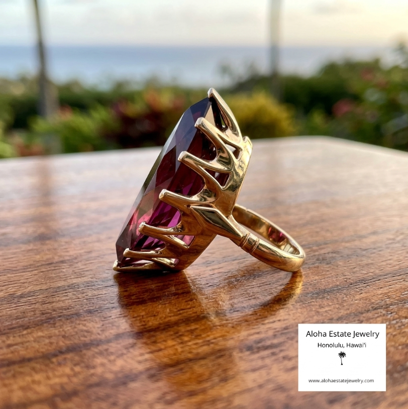 The Monarch - Massive Created Sapphire 14K Gold Crown Ring