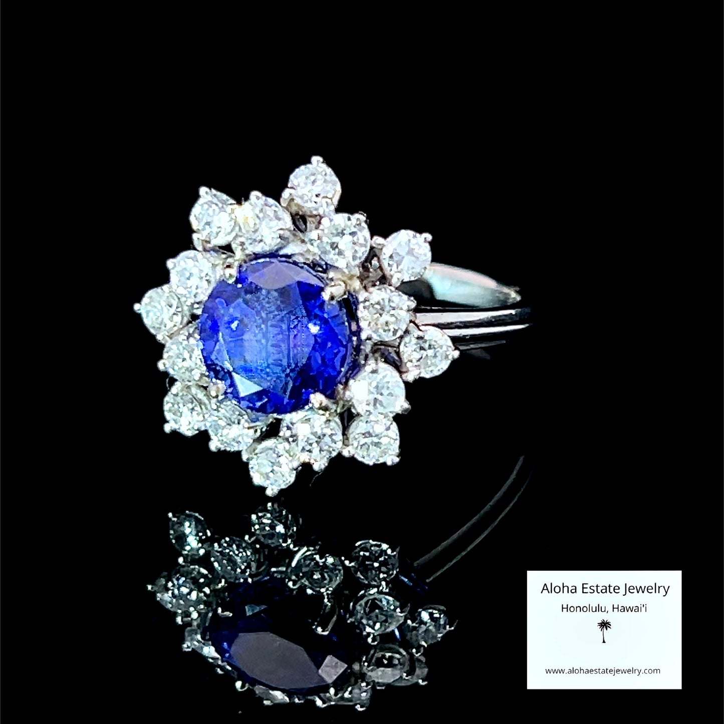 Vintage 2 carats Tanzanite & 0.75 carat Diamond Cluster Ring 14k