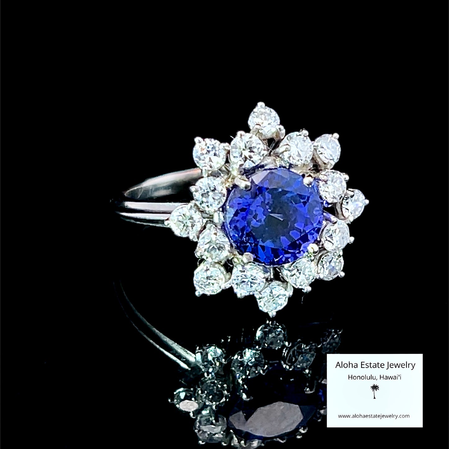 Vintage 2 carats Tanzanite & 0.75 carat Diamond Cluster Ring 14k