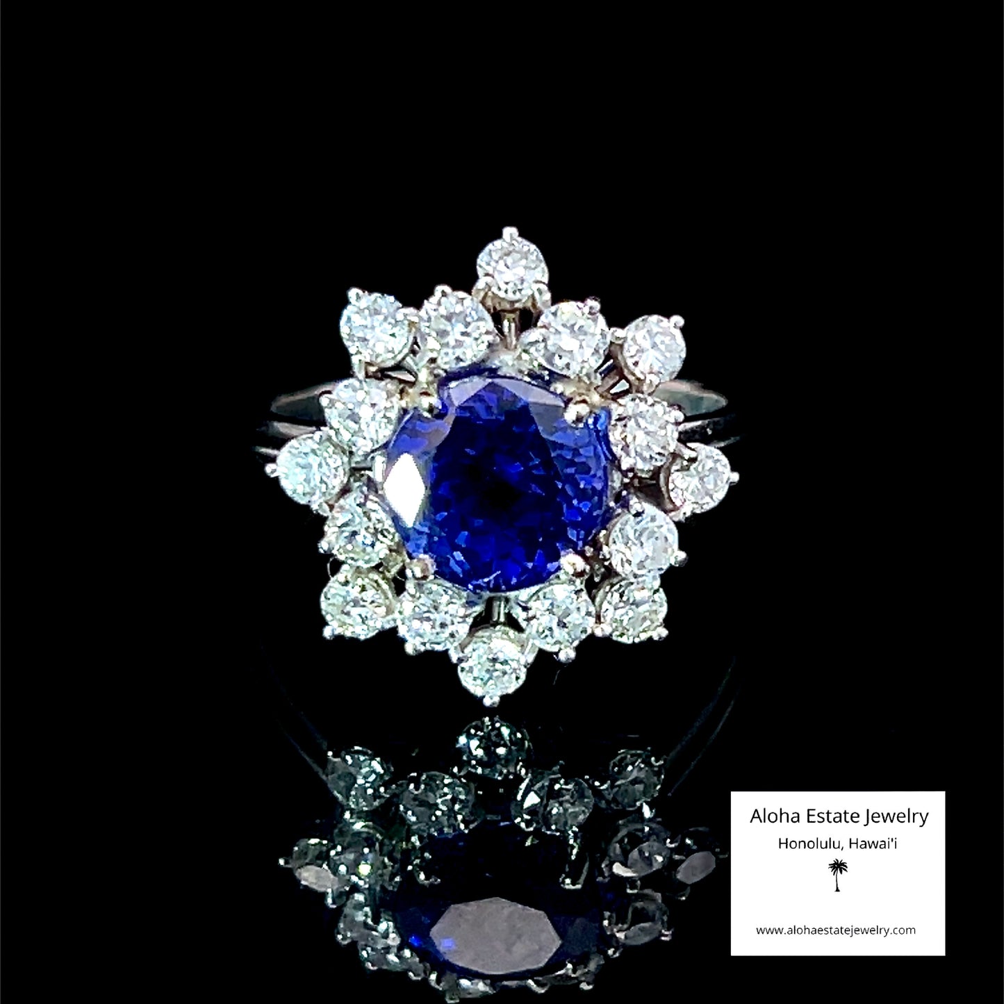 Vintage 2 carats Tanzanite & 0.75 carat Diamond Cluster Ring 14k