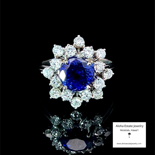 Vintage 2 carats Tanzanite & 0.75 carat Diamond Cluster Ring 14k