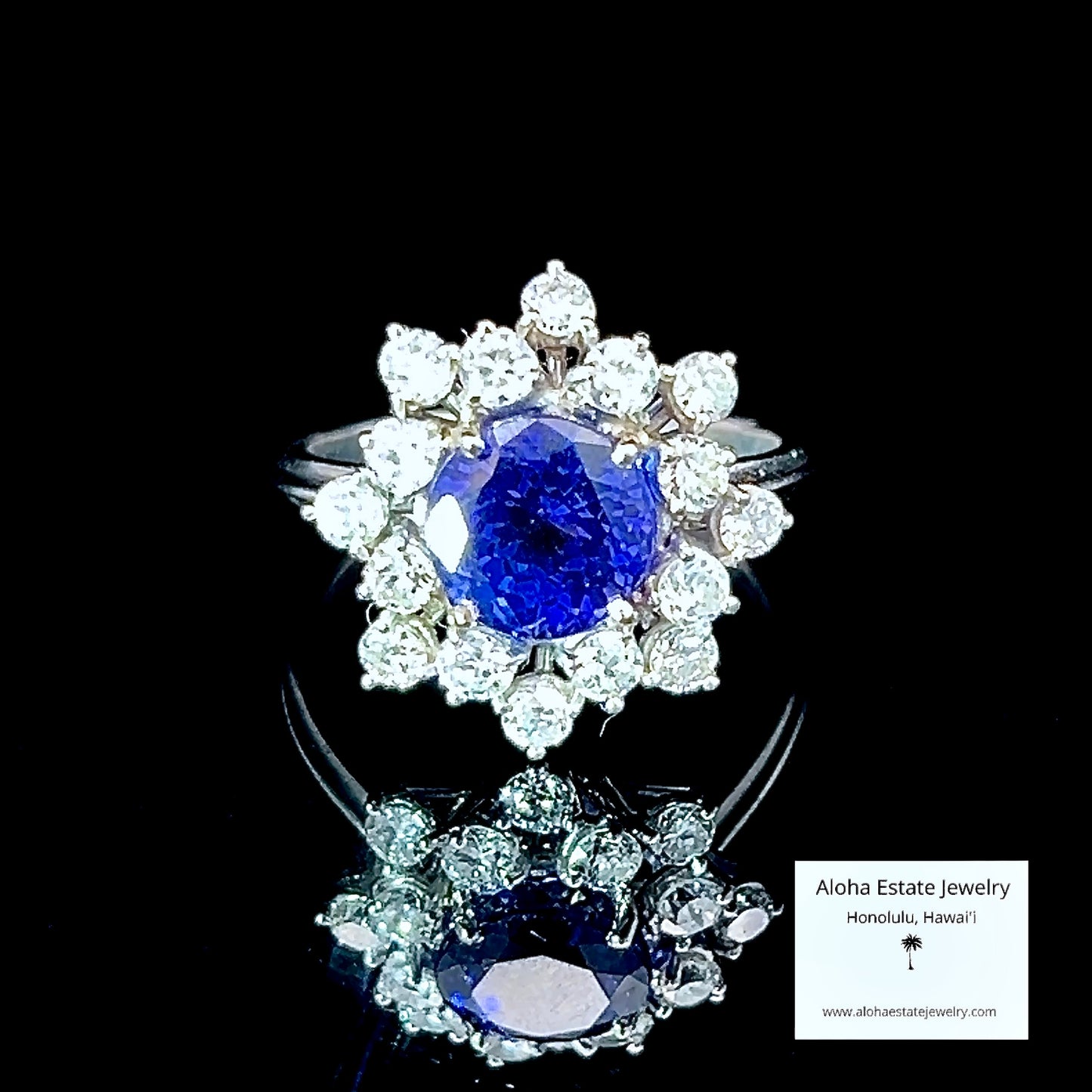 Vintage 2 carats Tanzanite & 0.75 carat Diamond Cluster Ring 14k