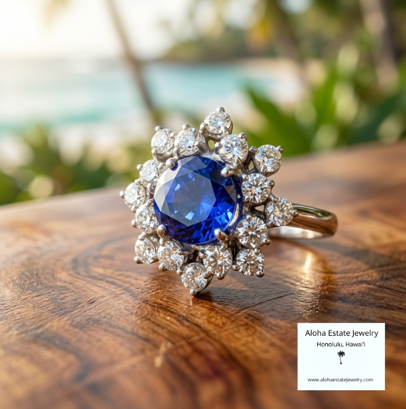 Vintage 2 carats Tanzanite & 0.75 carat Diamond Cluster Ring 14k