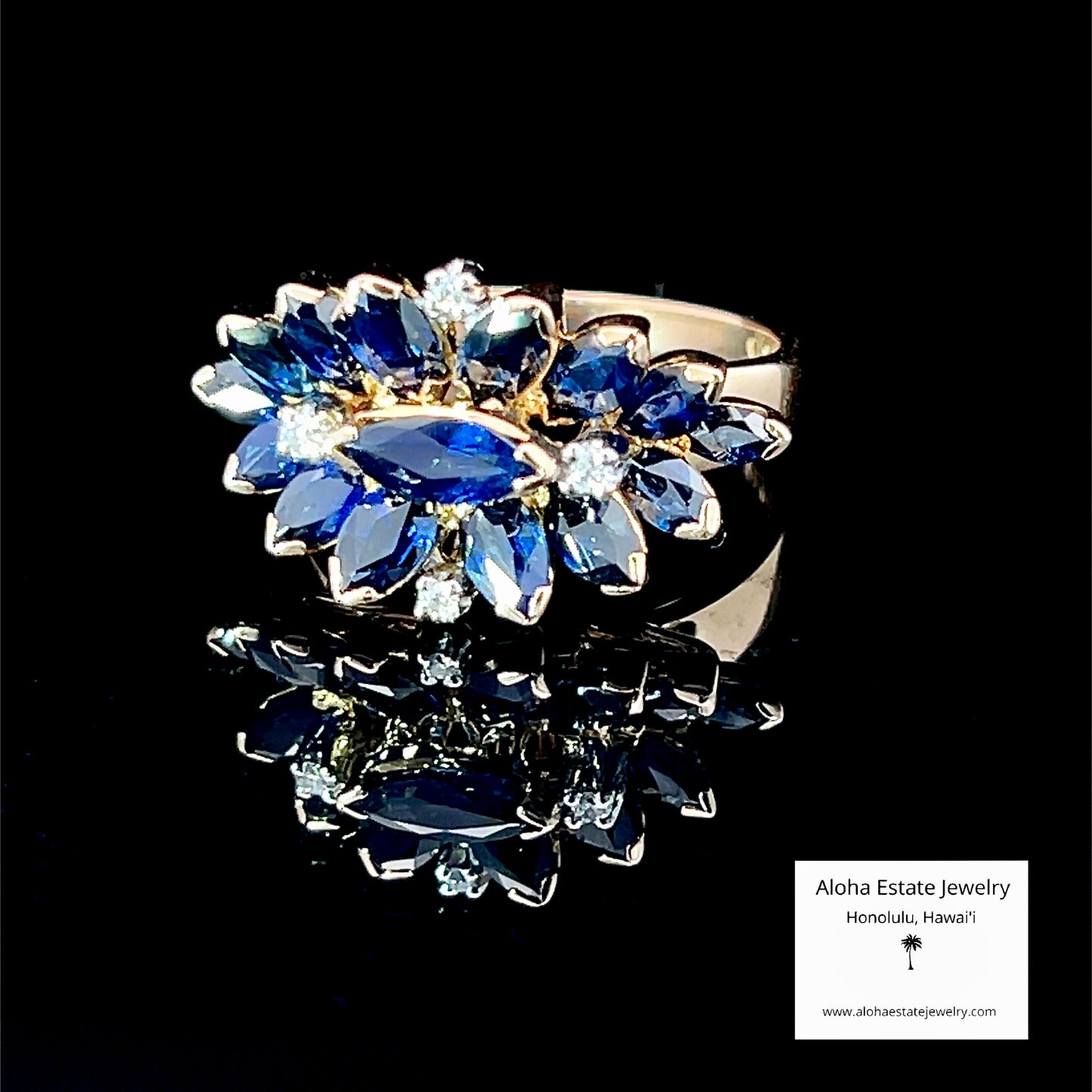 Vintage 2 Carats TW Spinel & Diamond Floral Ring in 18K