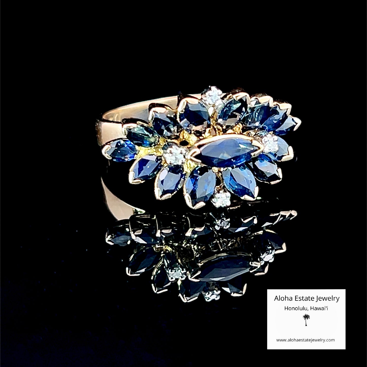 Vintage 2 Carats TW Spinel & Diamond Floral Ring in 18K