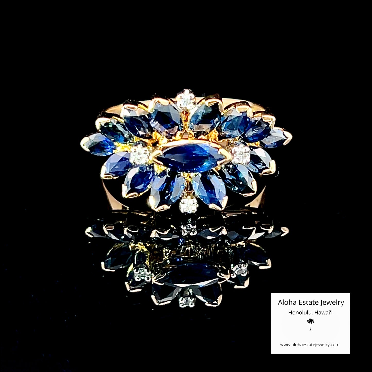 Vintage 2 Carats TW Spinel & Diamond Floral Ring in 18K