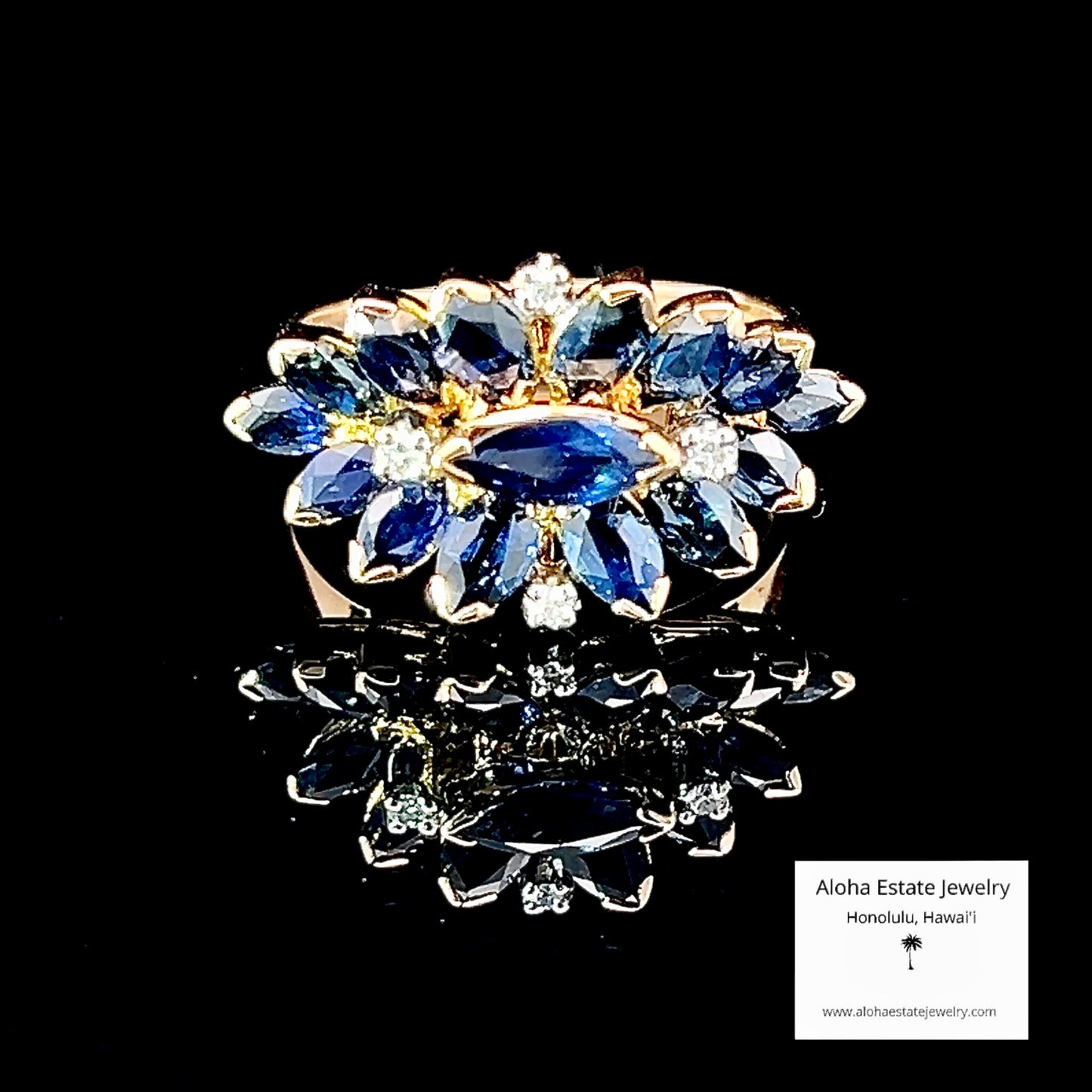Vintage 2 Carats TW Spinel & Diamond Floral Ring in 18K