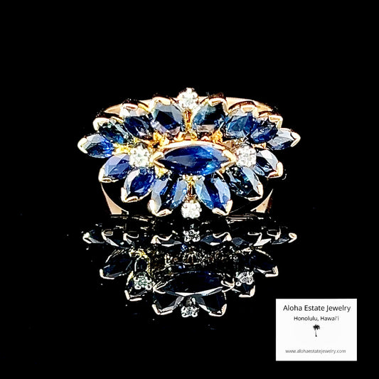 Vintage 2 Carats TW Spinel & Diamond Floral Ring in 18K