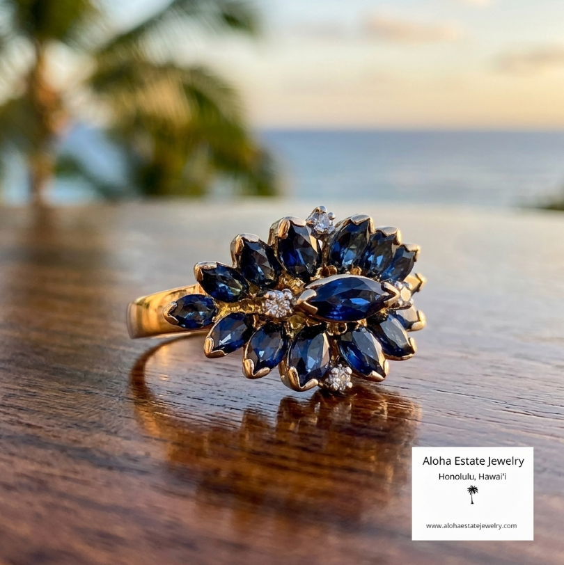 Vintage 2 Carats TW Spinel & Diamond Floral Ring in 18K