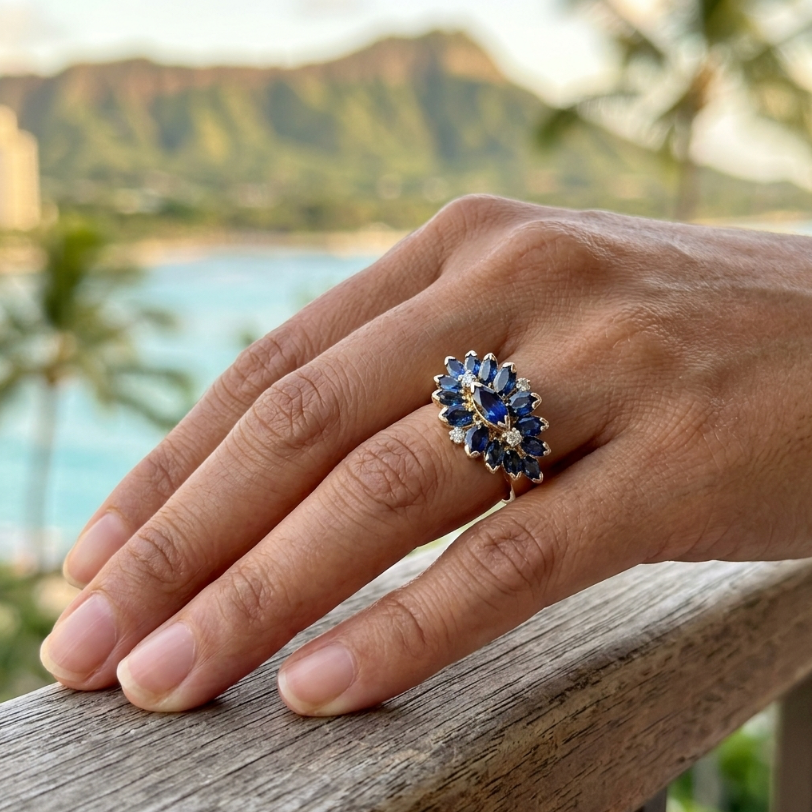 Vintage 2 Carats TW Spinel & Diamond Floral Ring in 18K