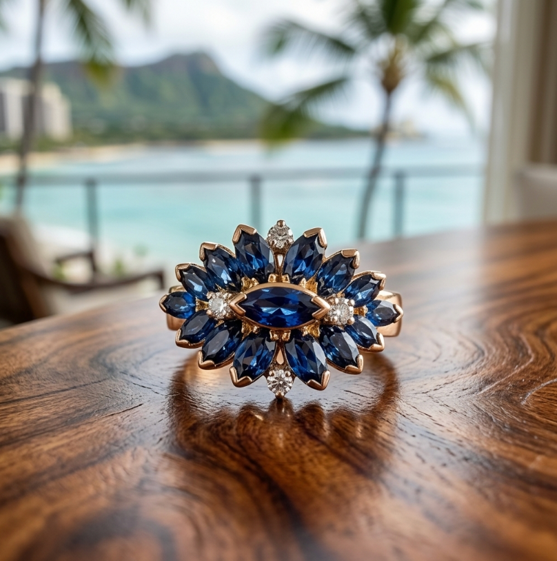 Vintage 2 Carats TW Spinel & Diamond Floral Ring in 18K