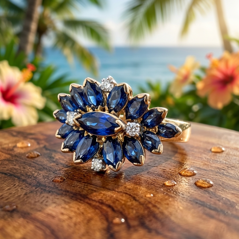 Vintage 2 Carats TW Spinel & Diamond Floral Ring in 18K