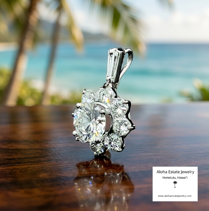 Vintage Platinum Diamond Cluster Pendant 2.75 Carats TW