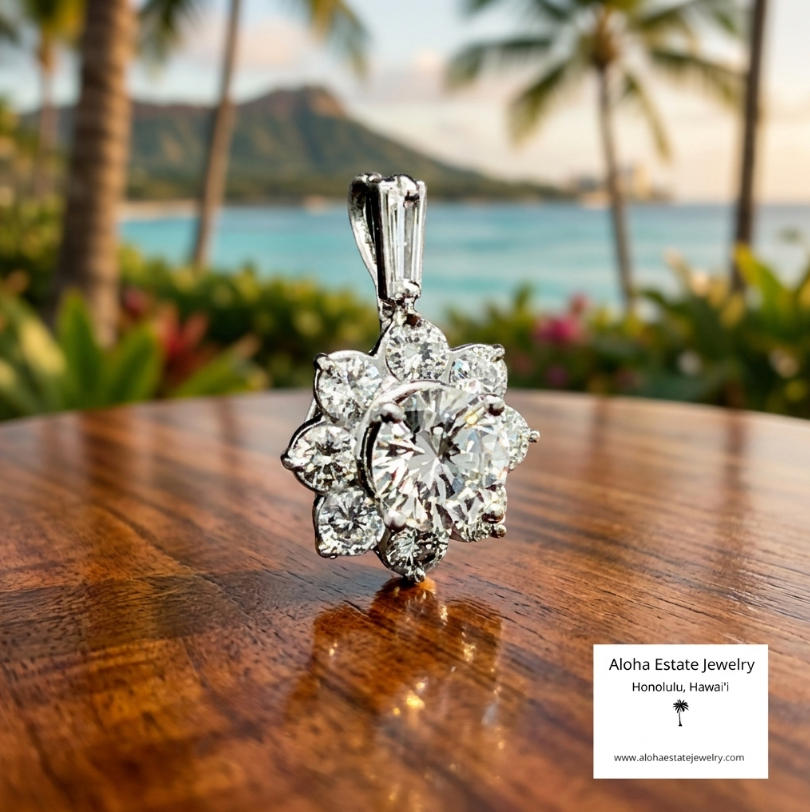 Vintage Platinum Diamond Cluster Pendant 2.75 Carats TW
