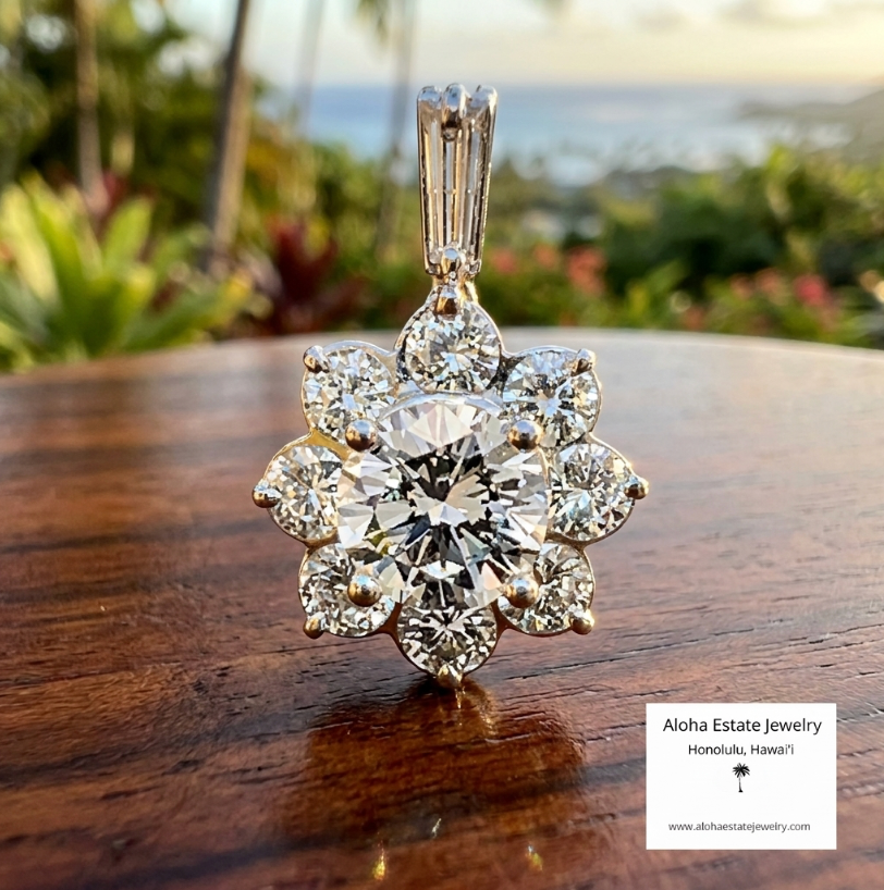 Vintage Platinum Diamond Cluster Pendant 2.75 Carats TW