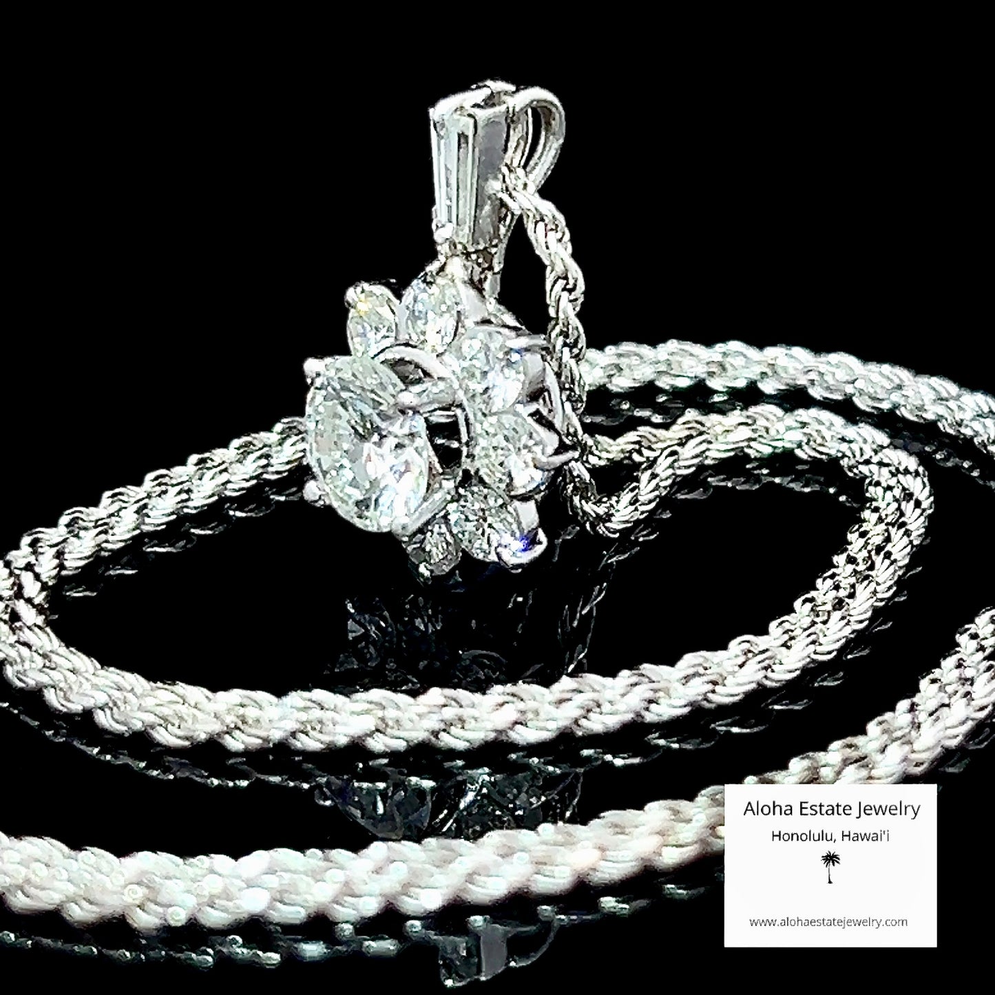 Vintage Platinum Diamond Cluster Pendant 2 Carats TW