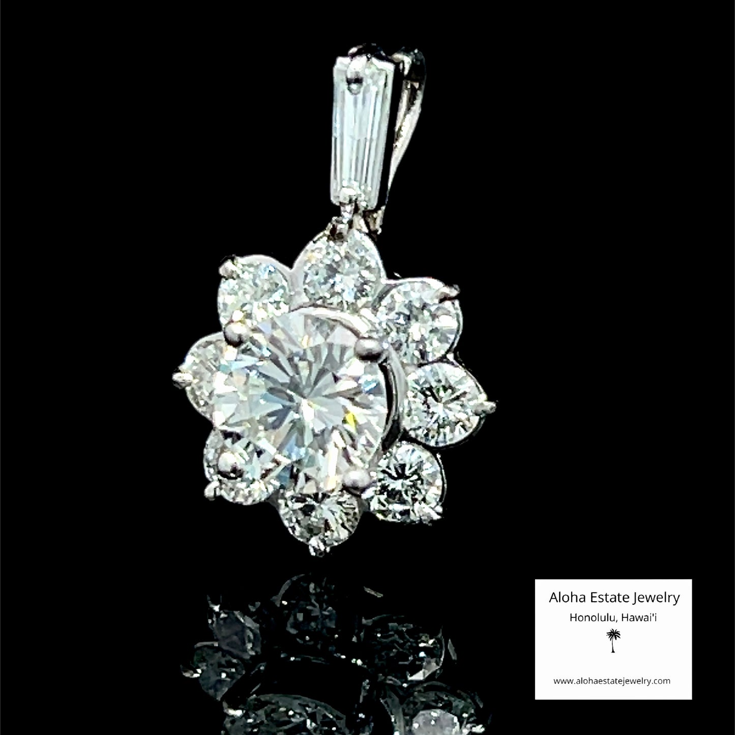 Vintage Platinum Diamond Cluster Pendant 2.75 Carats TW