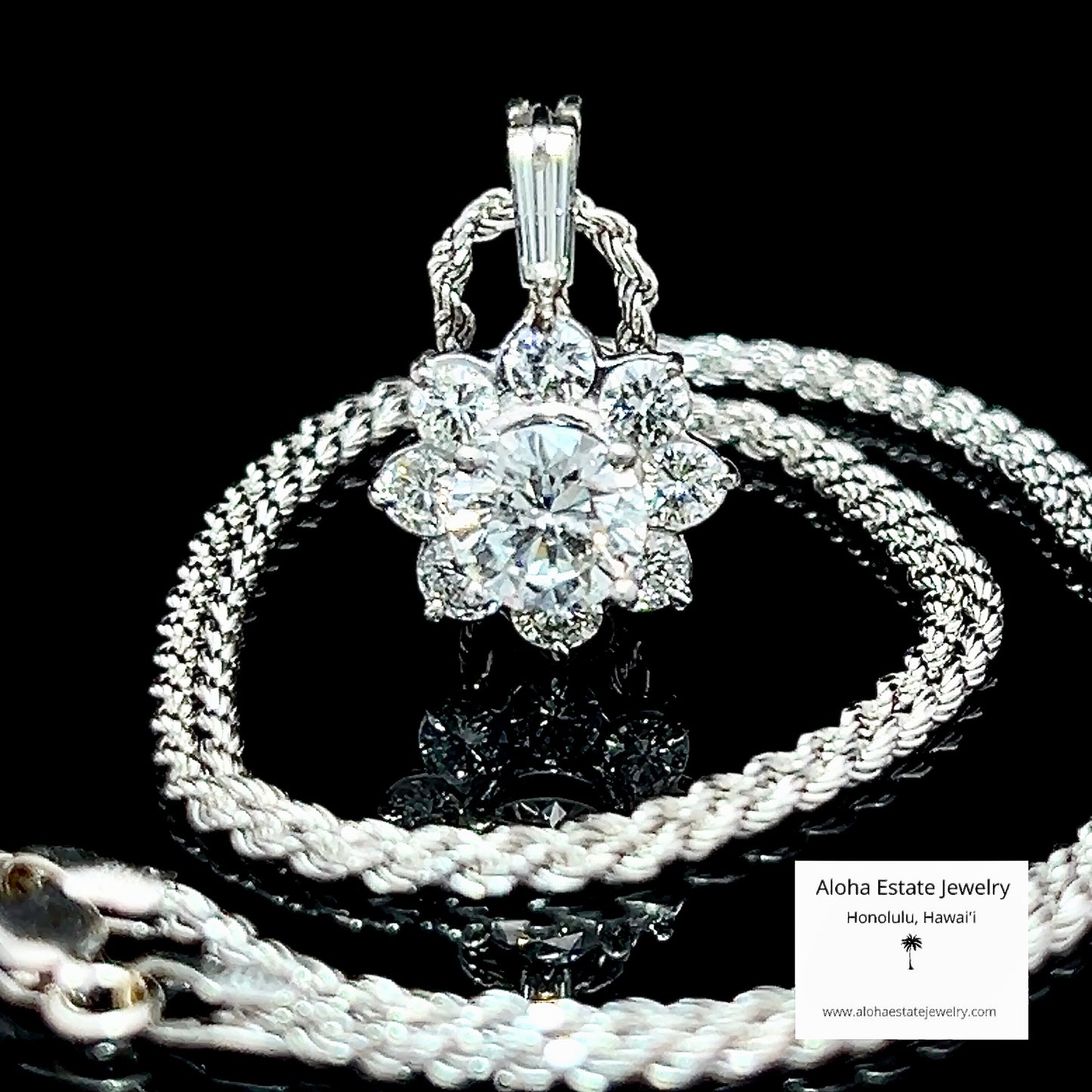 Vintage Platinum Diamond Cluster Pendant 2 Carats TW