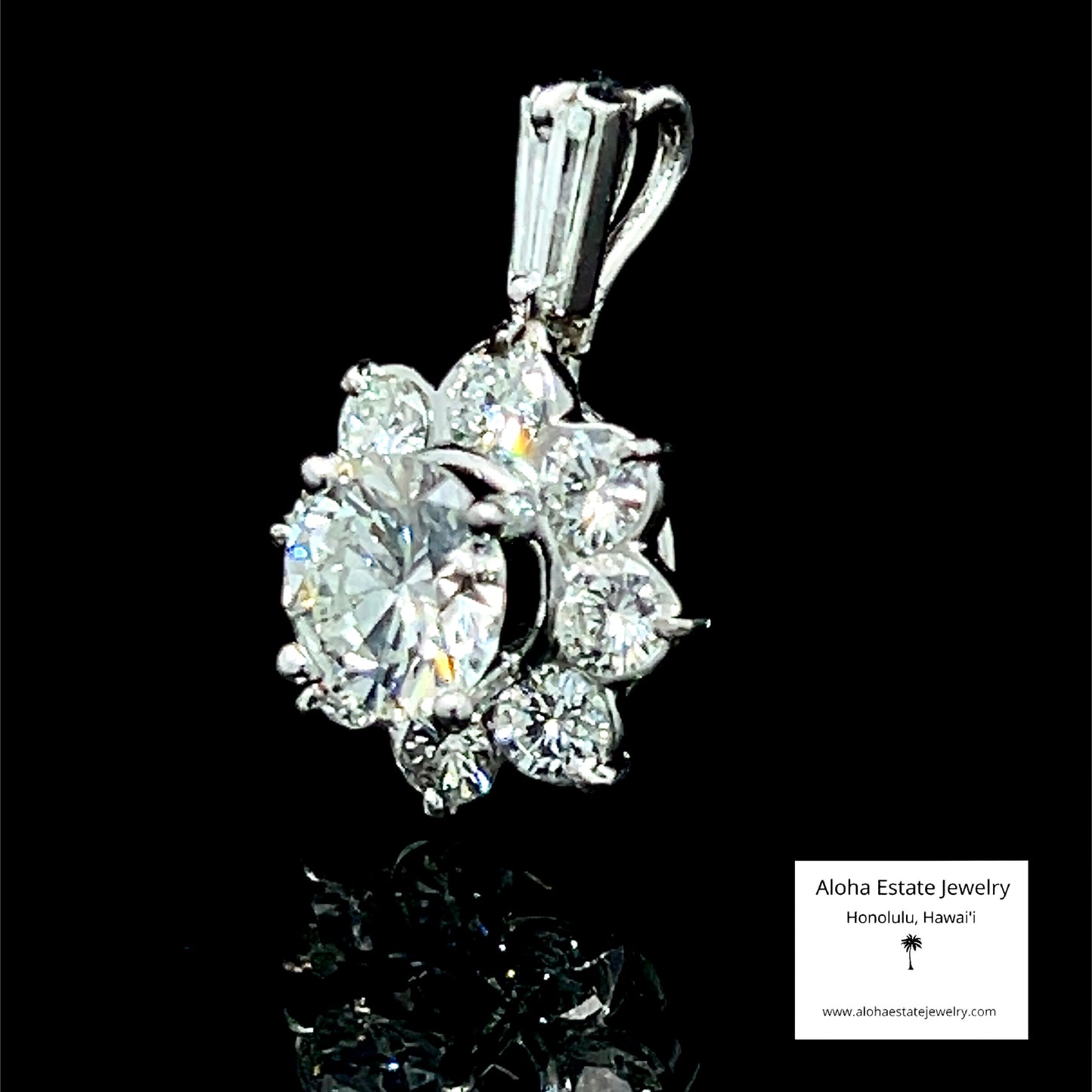 Vintage Platinum Diamond Cluster Pendant 2.75 Carats TW