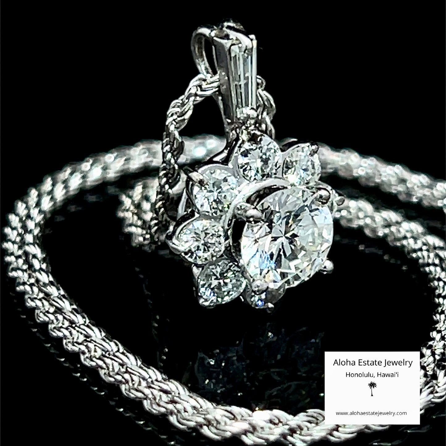 Vintage Platinum Diamond Cluster Pendant 2 Carats TW