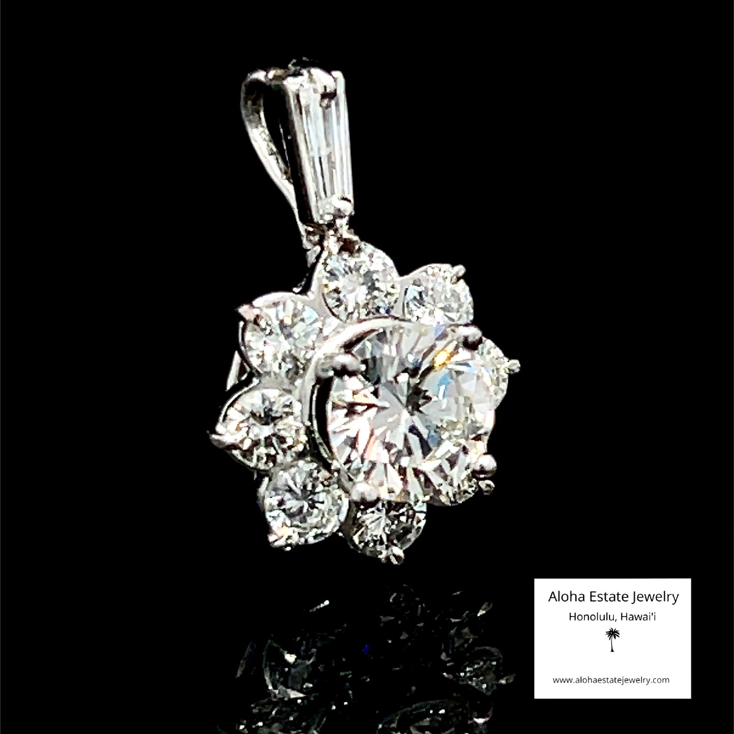 Vintage Platinum Diamond Cluster Pendant 2.75 Carats TW