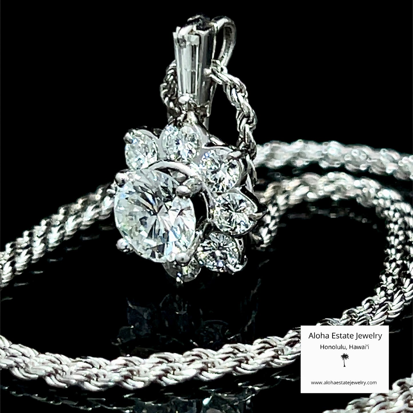 Vintage Platinum Diamond Cluster Pendant 2 Carats TW