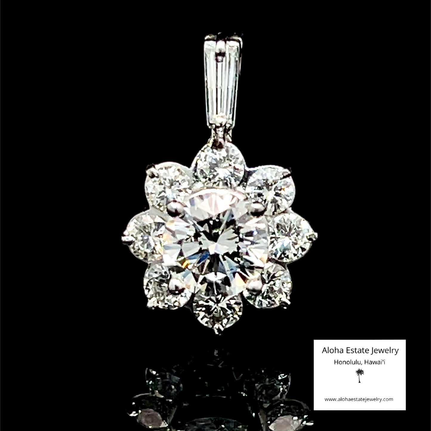 Vintage Platinum Diamond Cluster Pendant 2.75 Carats TW