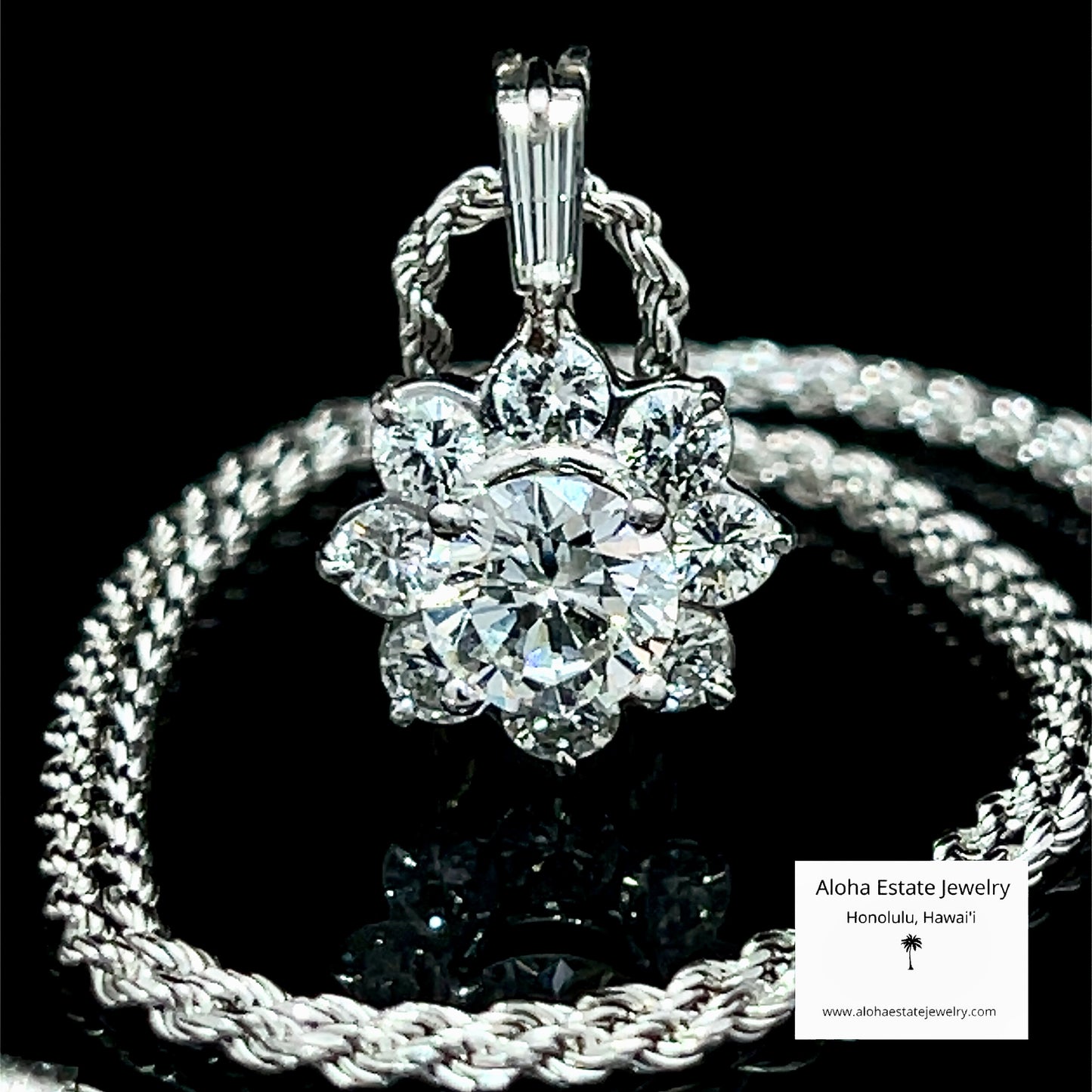 Vintage Platinum Diamond Cluster Pendant 2 Carats TW