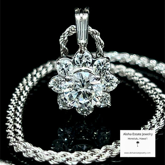 Vintage Platinum Diamond Cluster Pendant 2 Carats TW