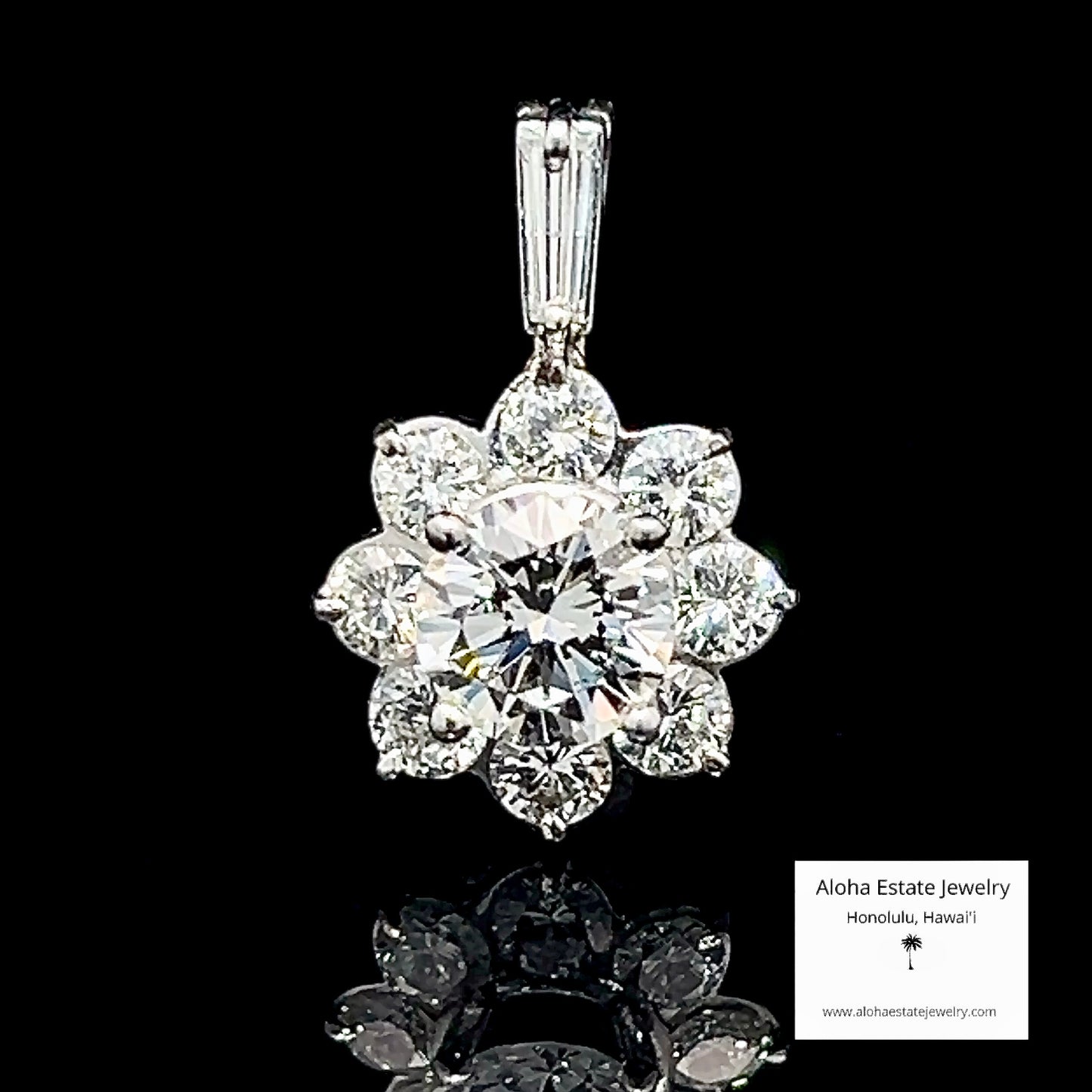 Vintage Platinum Diamond Cluster Pendant 2.75 Carats TW