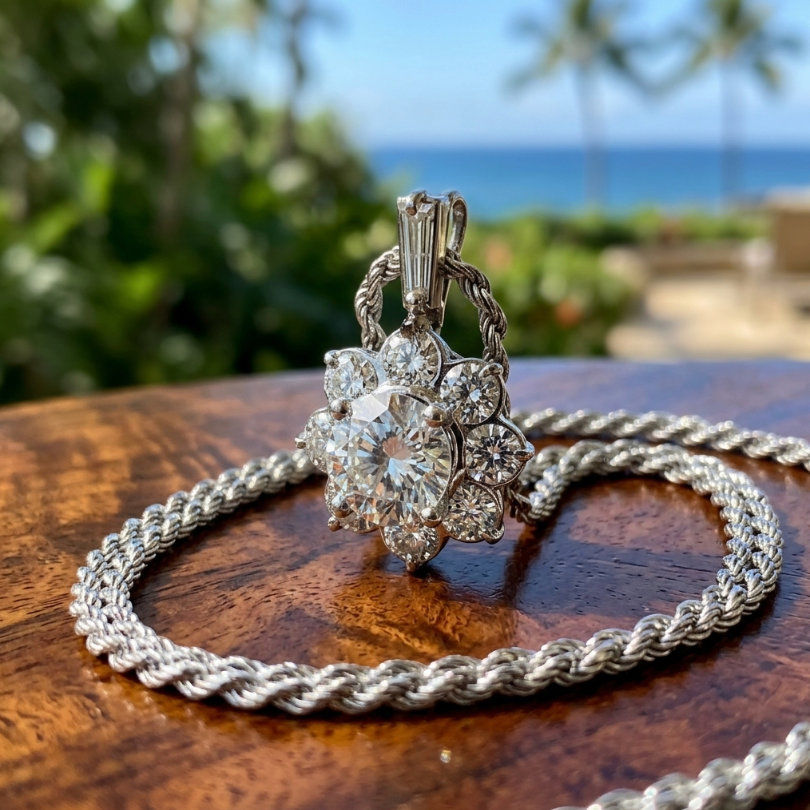 Vintage Platinum Diamond Cluster Pendant 2 Carats TW