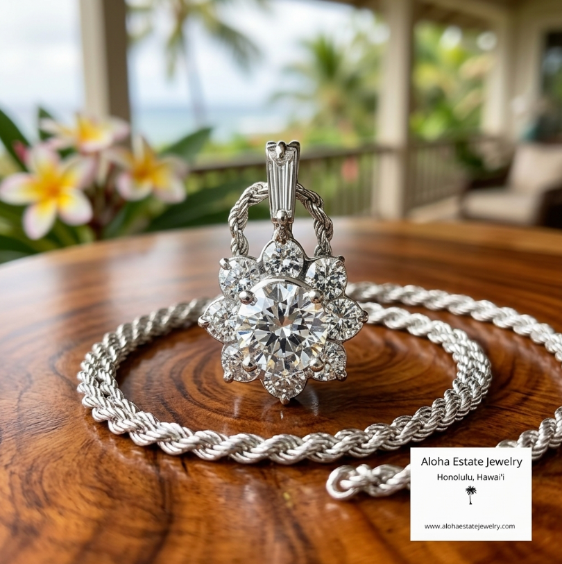 Vintage Platinum Diamond Cluster Pendant 2 Carats TW