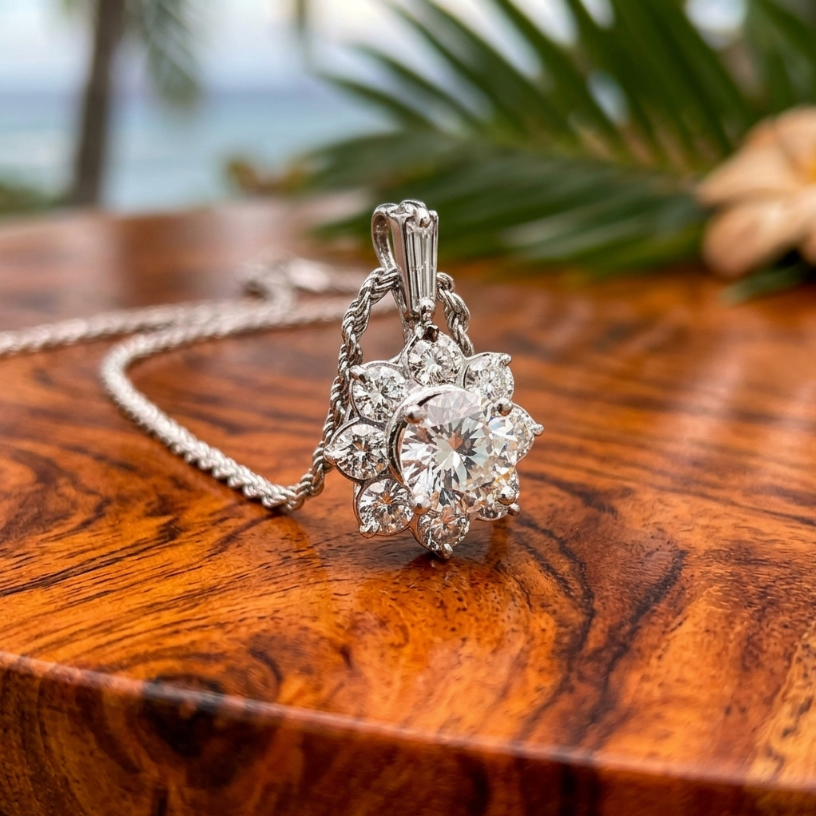 Vintage Platinum Diamond Cluster Pendant 2 Carats TW