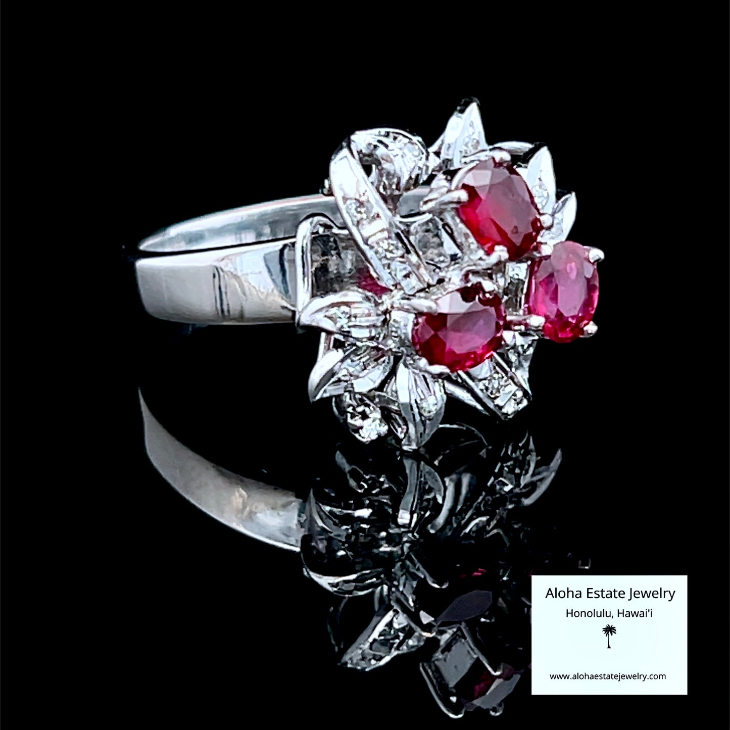 Antique 18K Edwardian White Gold Ruby & Diamond Ring, Size 7