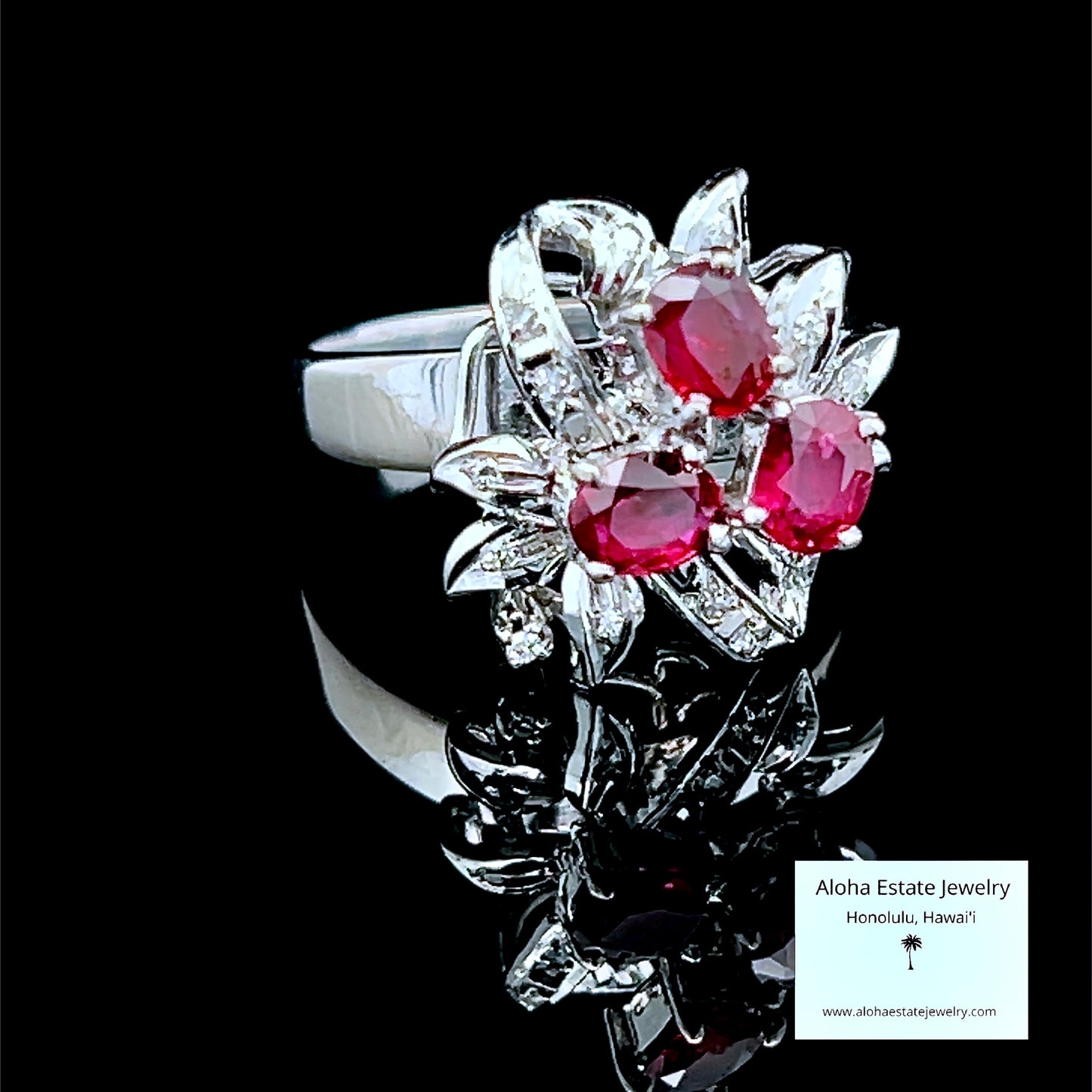 Antique 18K Edwardian White Gold Ruby & Diamond Ring, Size 7