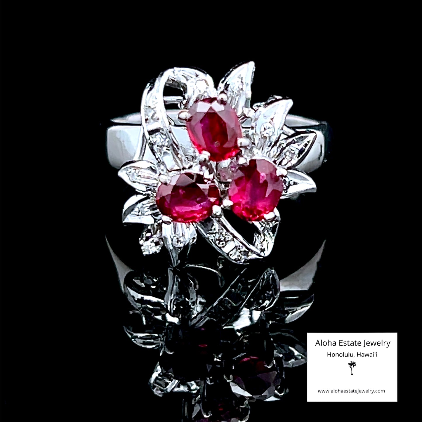 Antique 18K Edwardian White Gold Ruby & Diamond Ring, Size 7