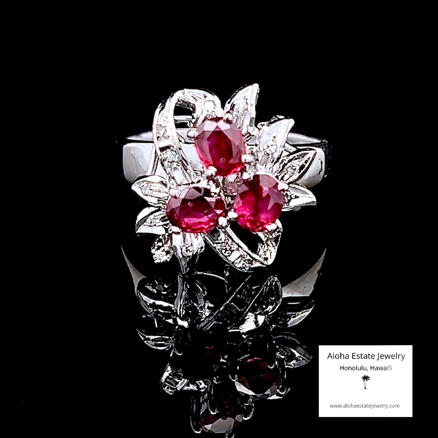 Antique 18K Edwardian White Gold Ruby & Diamond Ring, Size 7