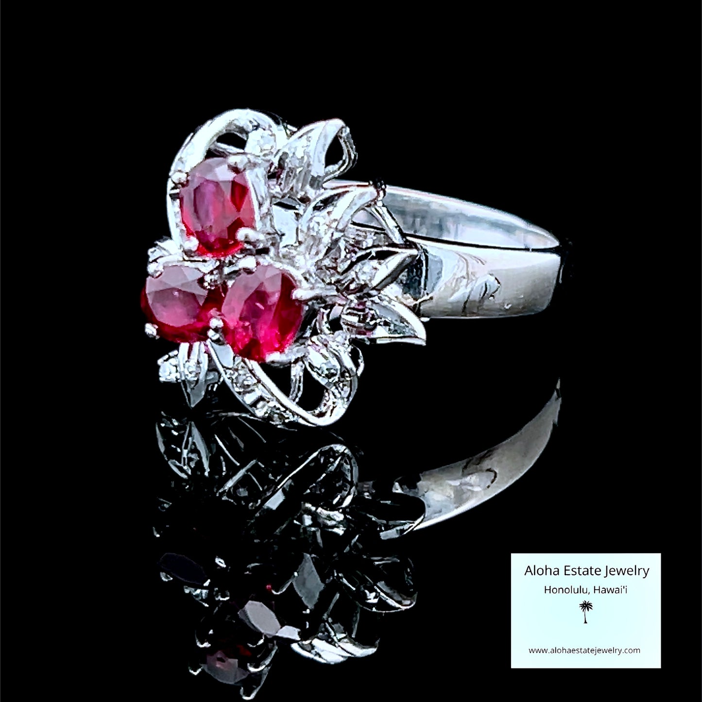 Antique 18K Edwardian White Gold Ruby & Diamond Ring, Size 7