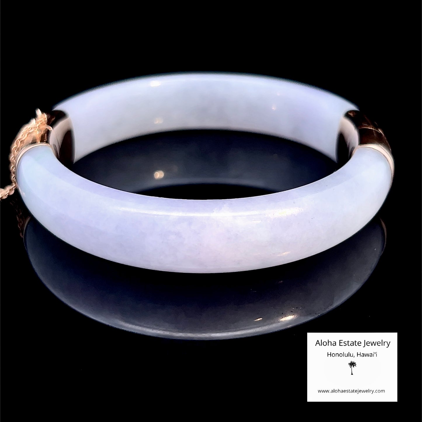 Vintage Lavender Jade Bangle 14K Gold Bamboo Motif Clasp