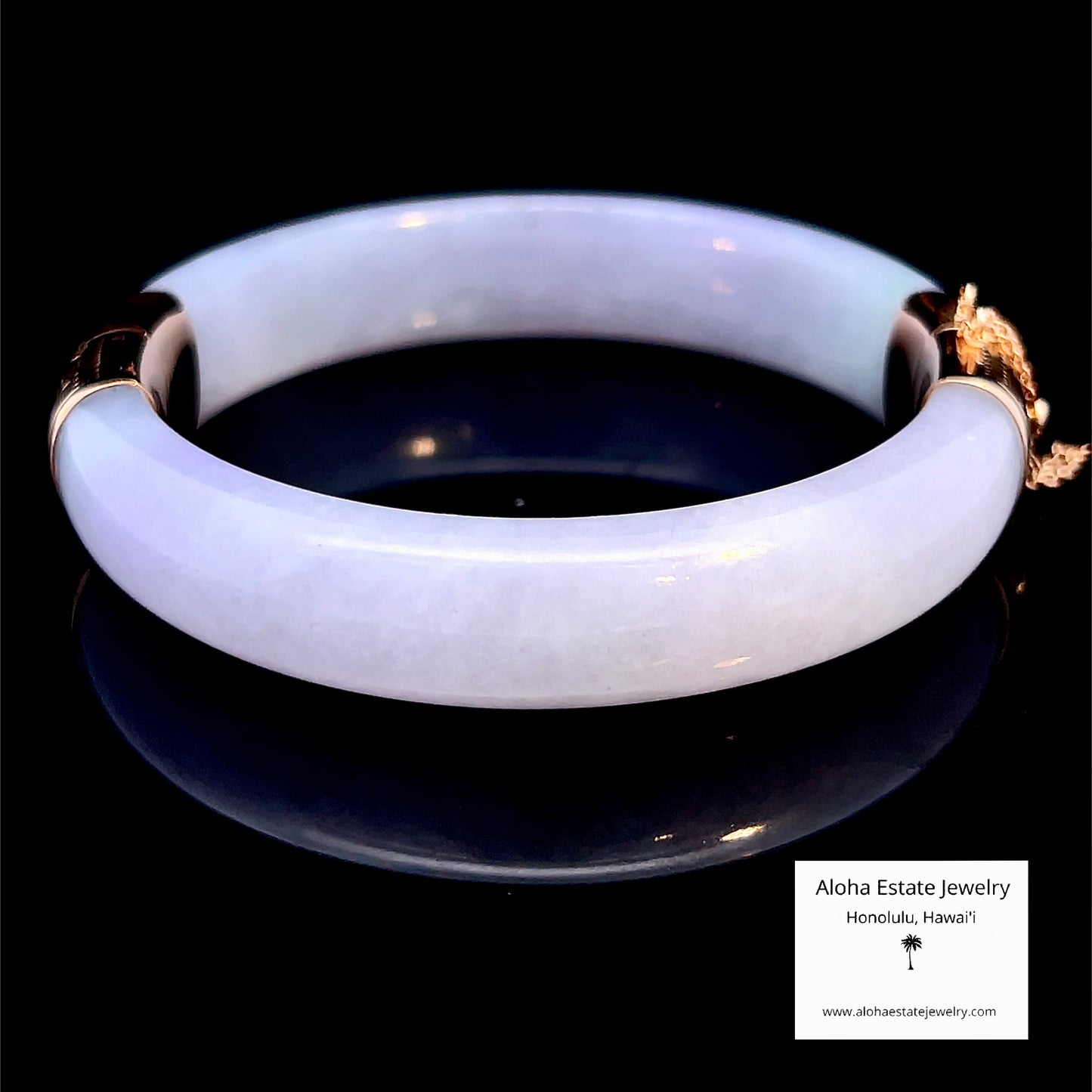 Vintage Lavender Jade Bangle 14K Gold Bamboo Motif Clasp