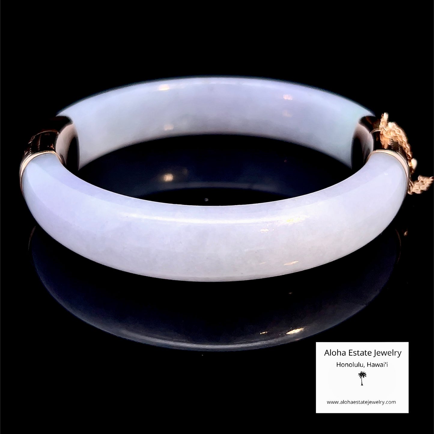 Vintage Lavender Jade Bangle 14K Gold Bamboo Motif Clasp