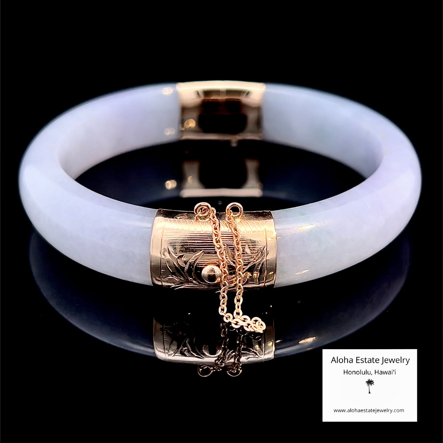 Vintage Lavender Jade Bangle 14K Gold Bamboo Motif Clasp