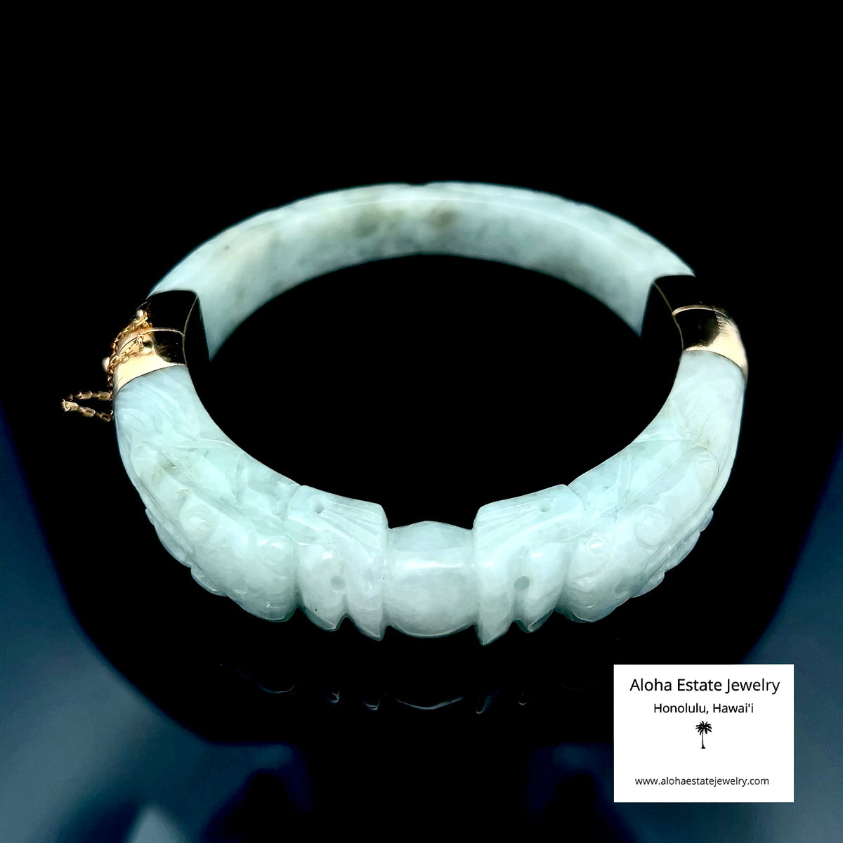 Traditional Carved Jade Bangle, Double Dragons Motif