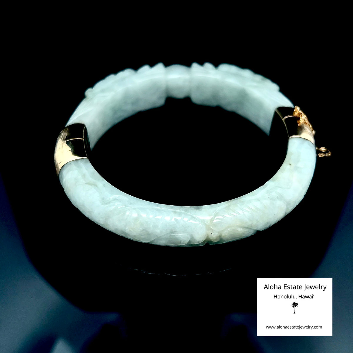 Traditional Carved Jade Bangle, Double Dragons Motif