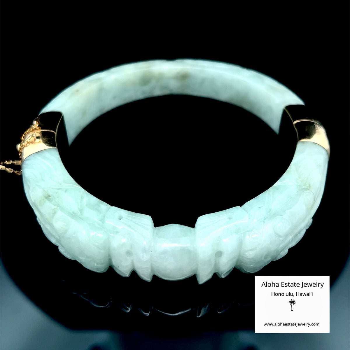 Traditional Carved Jade Bangle, Double Dragons Motif