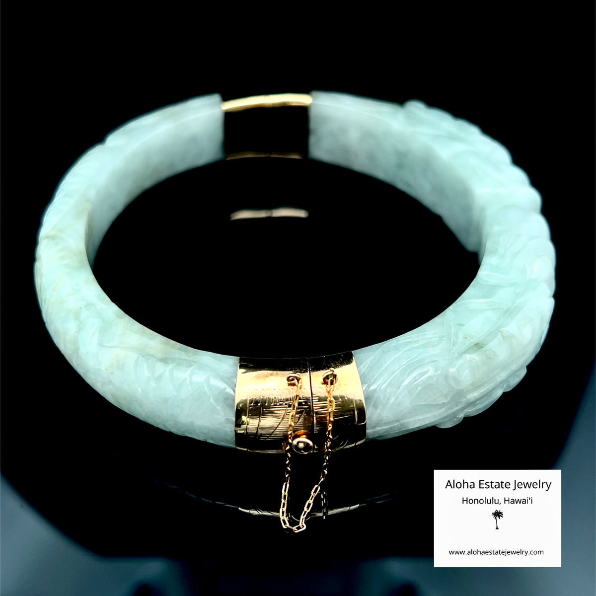 Traditional Carved Jade Bangle, Double Dragons Motif