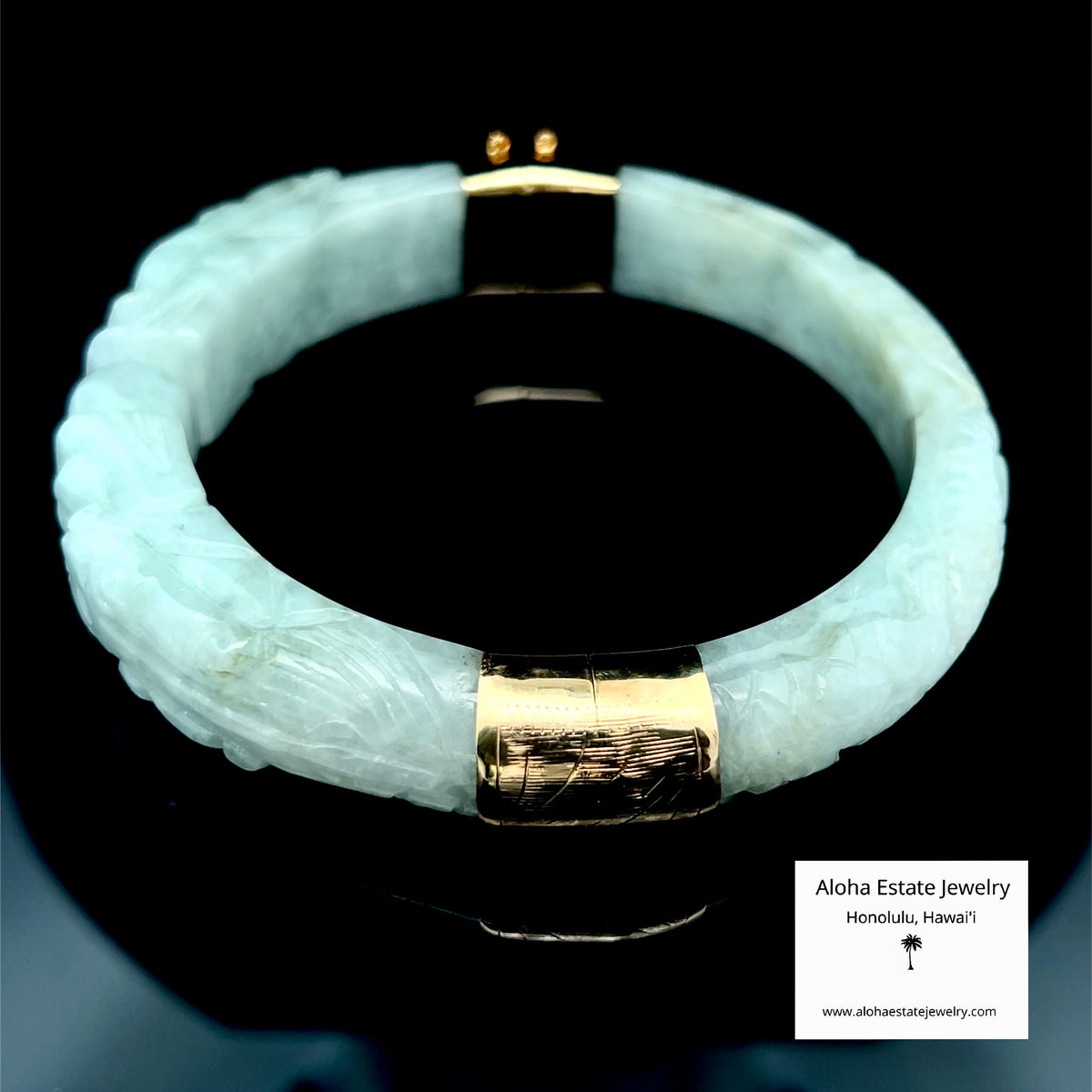 Traditional Carved Jade Bangle, Double Dragons Motif