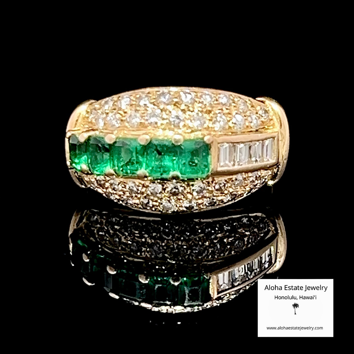 Vintage Emerald & Diamond Ring in 14K Yellow Gold