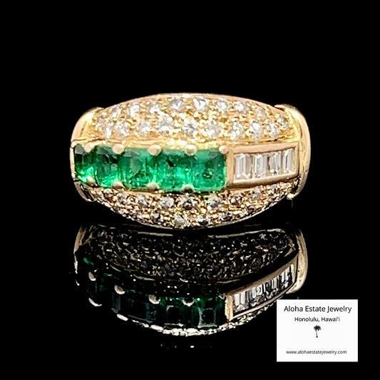 Vintage Emerald & Diamond Ring in 14K Yellow Gold