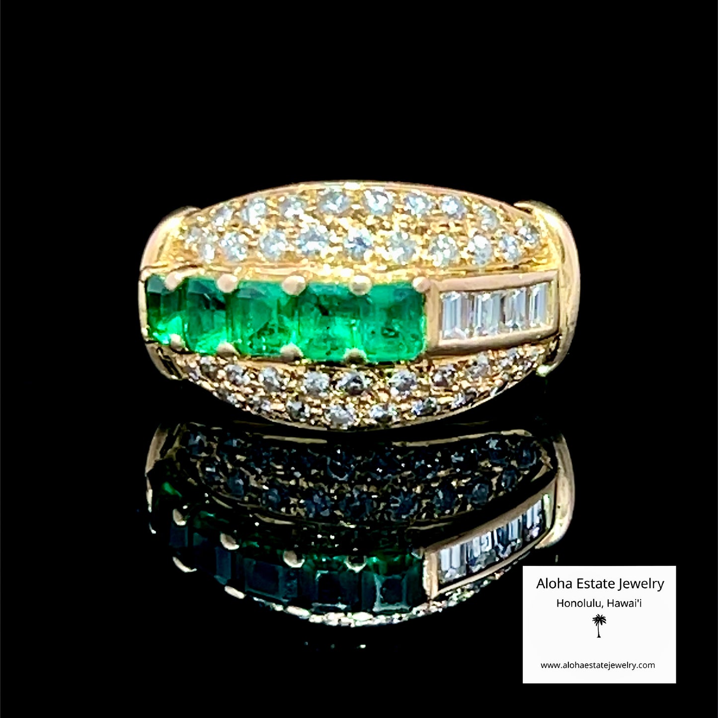 Vintage Emerald & Diamond Ring in 14K Yellow Gold